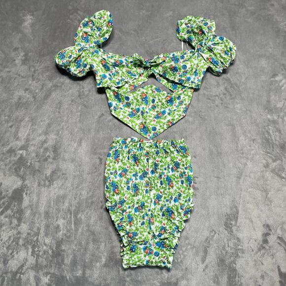 House of Sunny Two Piece Set Women 4 Floral Ruffle Bow Smocked Retro Hot Pants - Picture 10 of 16